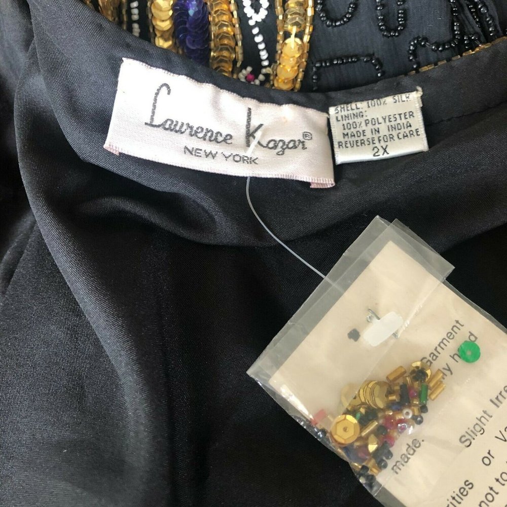 Vintage Laurence Kazar Silk Beaded Sequin Evening - Picture 5 of 9